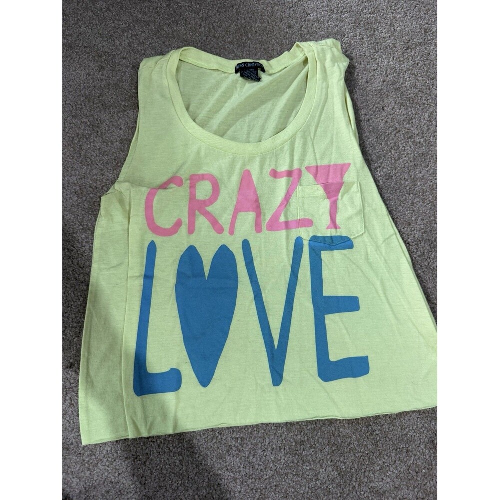 Miss Chievious Yellow W/ Pink &Blue “Crazy Love” Logo Y2K 2010s Tank Top Size XS